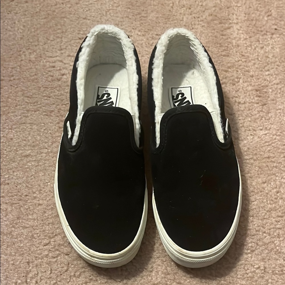 Vans Black Suede Fleece Lined Slip-On Shoes